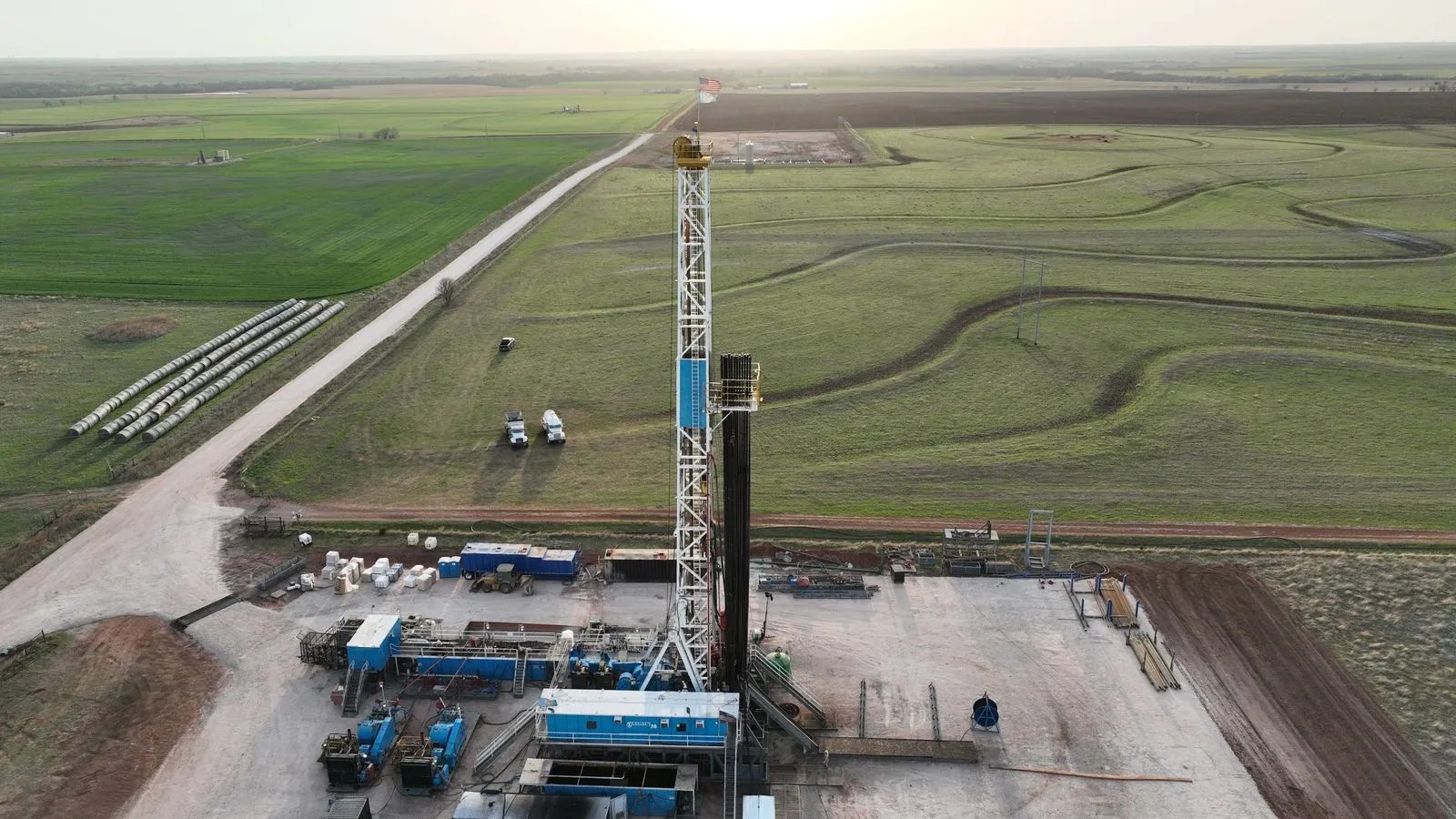Aerial view of a single Oswego well site in Oklahoma